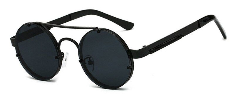 Black BlackSHAUNA Vintage Women Round steamPunk Sunglasses Brand Designer Spring Legs Fashion Men Rimless Red Tinted Lens Shades