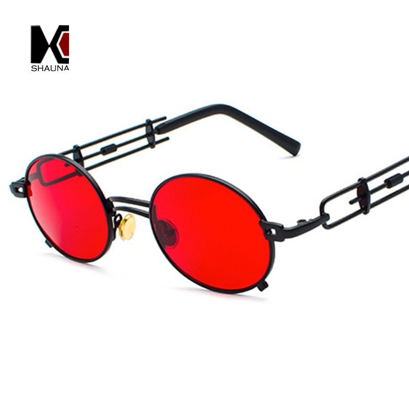 Golden ClearSHAUNA Oval Sunglasses Punk Sun Glasses Vintage Metal Frame Men Eyewear Red clear Lens Shades Steampunk UV400