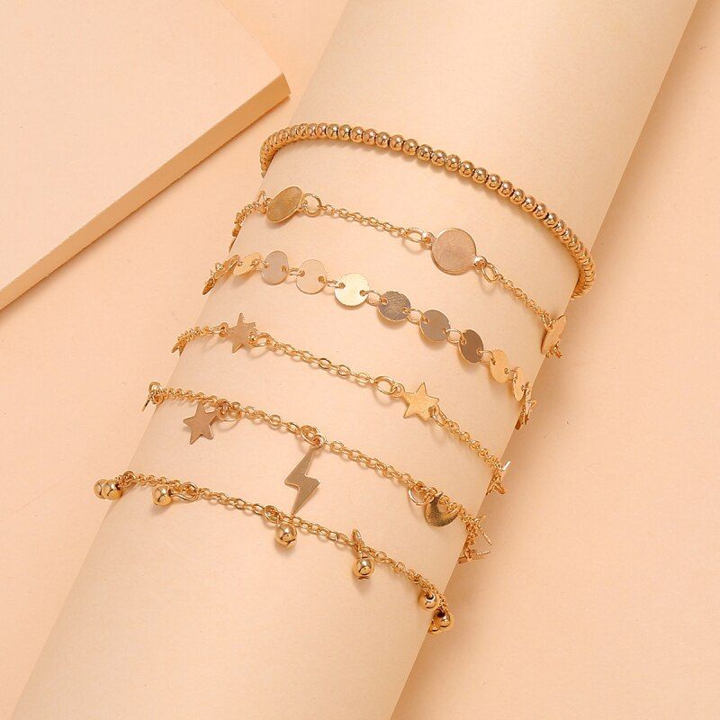 Me Multilayers Alloy Anklets Set Cute Pendant Tassel Feet Chains for Women  Summer Beach Foot Jewelry