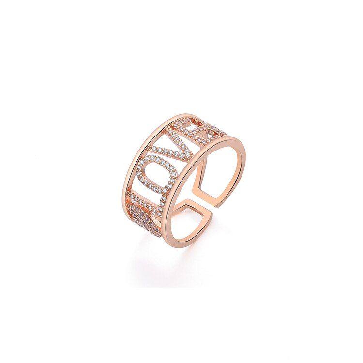 CZ Zircon LOVE Letters Rings for Women Silver Color Adjustable Finger Ring Wedding Ring Gift Elegant Ins Fashion Jewelry 2020