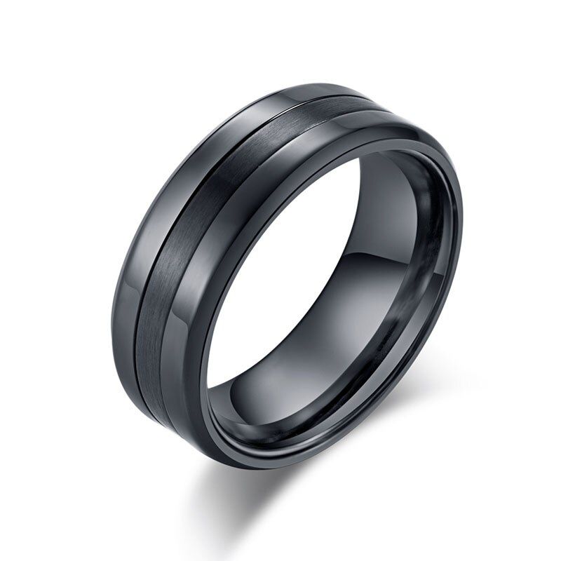 Simple High Polished Matte Finished Combination Ring for Men Black / Silver Color Stainless Steel Ring Male Jewelry