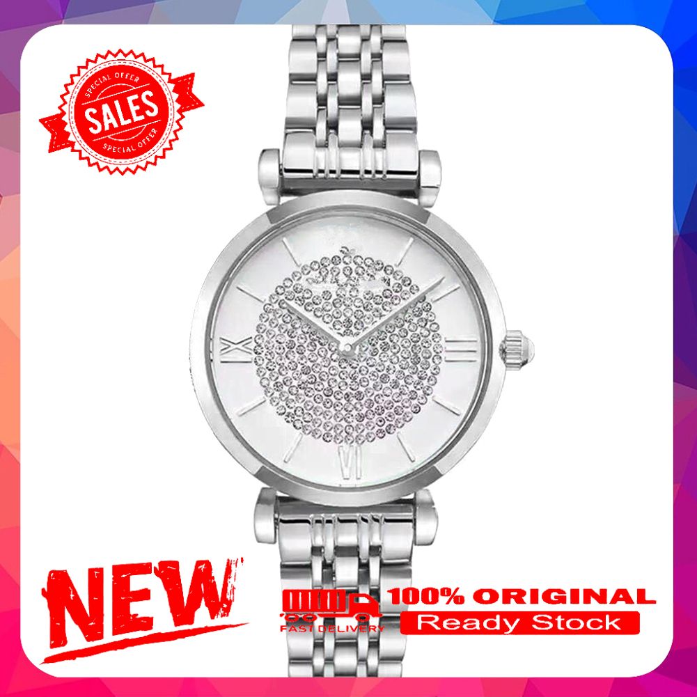 Women Paved Rhinestone Roman Numerals Round Dial Alloy Band Analog Quartz Watch