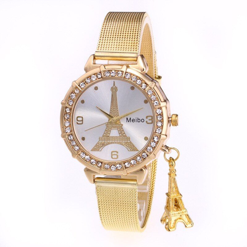 Women Tower Pendant Wacthes Luxury Brand Bracelet Watch Women Metal Mesh Stainless Steel Quartz Watches Relogio Feminin Hot