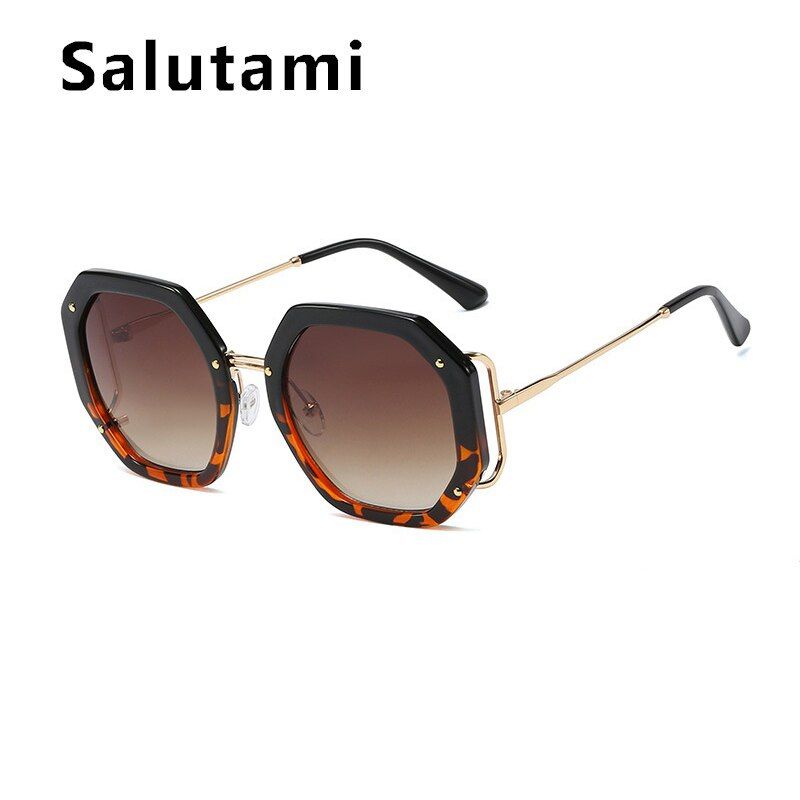 black leopard teaNew Polygon Square Alloy Sunglasses For Women Fashion Vintage Luxury Brand Hollow Leg Sun Glasses Female Gradient Elegant Shades