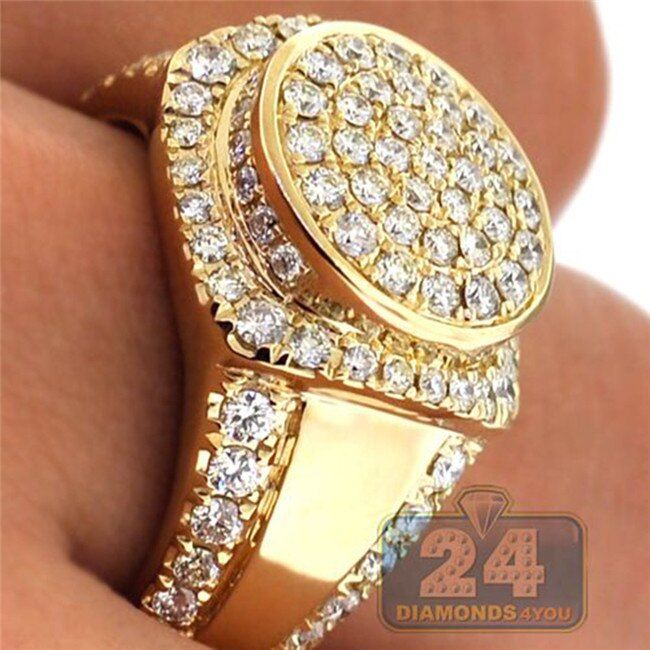 Gold Color Puffed Marine Micro Paved CZ Stone Rings For Men Hip Hop Bling Bling Iced Out Geometry Ring Cool Male Jewelry Z4M168