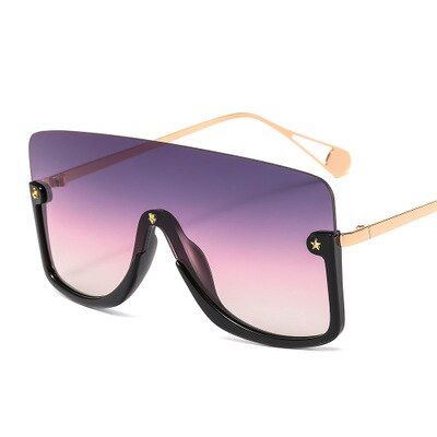 1895 grey pink blackOversized One Piece Luxury Square Sunglasses Women Black Alloy Frame Sun Glasses Colorful Female Clear Eyewear UV400 Rimless