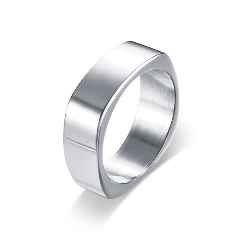 Vnox 7mm Square Shape Men Ring High Stainless Steel Male Punk Jewelry Black Color