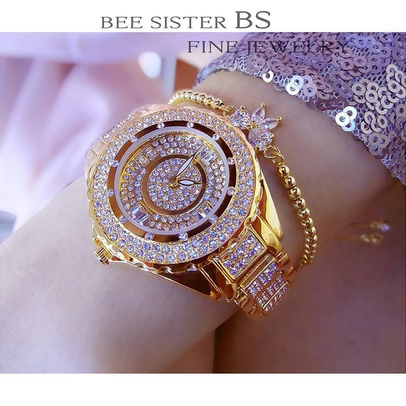 BS Women's Watches High End Linked Ladies Fashion Watch Rhinestone Full Diamond Watch Dress Wristwatches