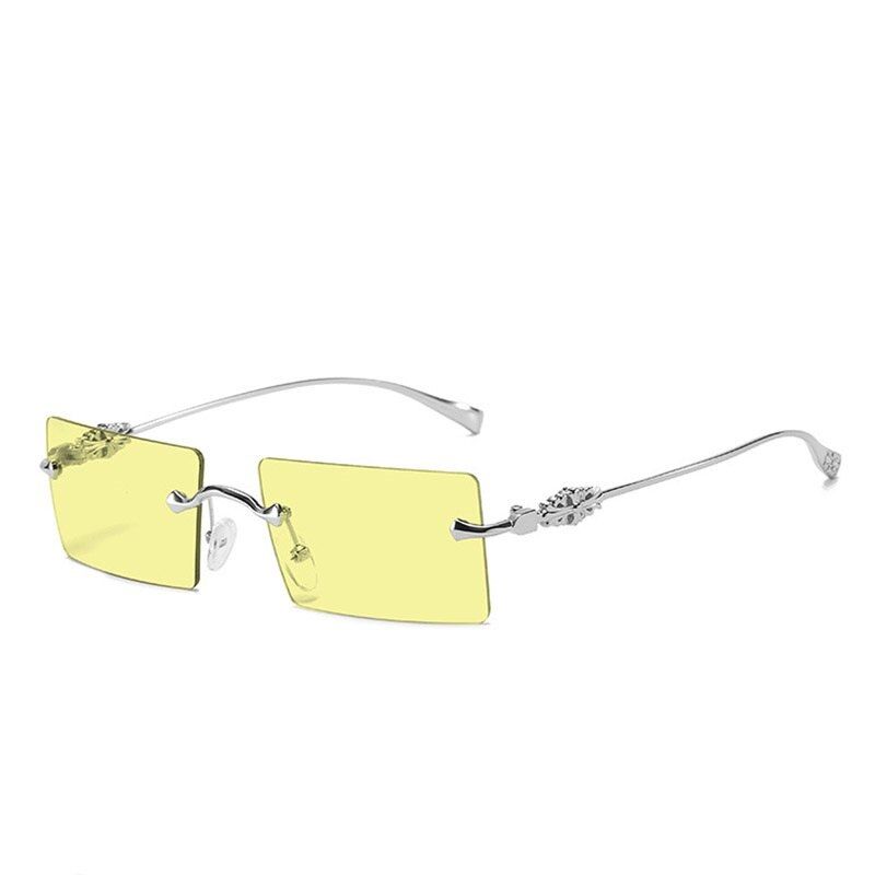 Silver YellowLuxury Lady Fashion Sunglasses Small Square Shades for Woman Brand Rimless Sun Glasses Women Party Decorative Glasses UV400