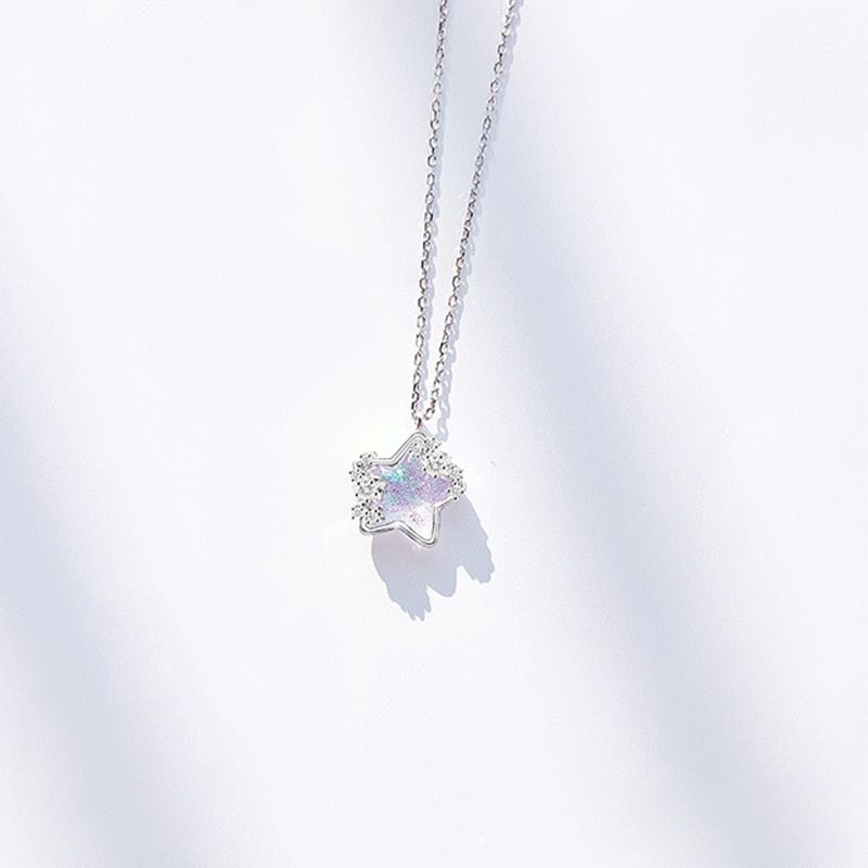 Glowing Moon Necklace Women Pendant Hollow Crystal Stainless Steel Meniscus Full Moon Jewellry