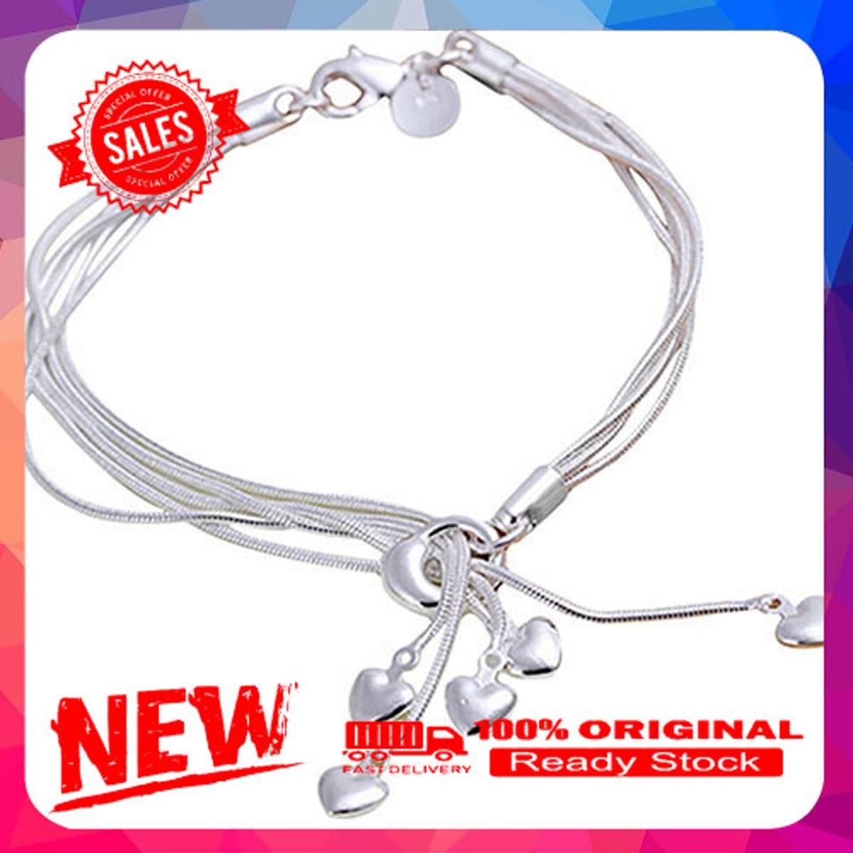 Women Fashion Multilayer Five Hearts Silver Plated Jewelry Hand Chain Bracelet