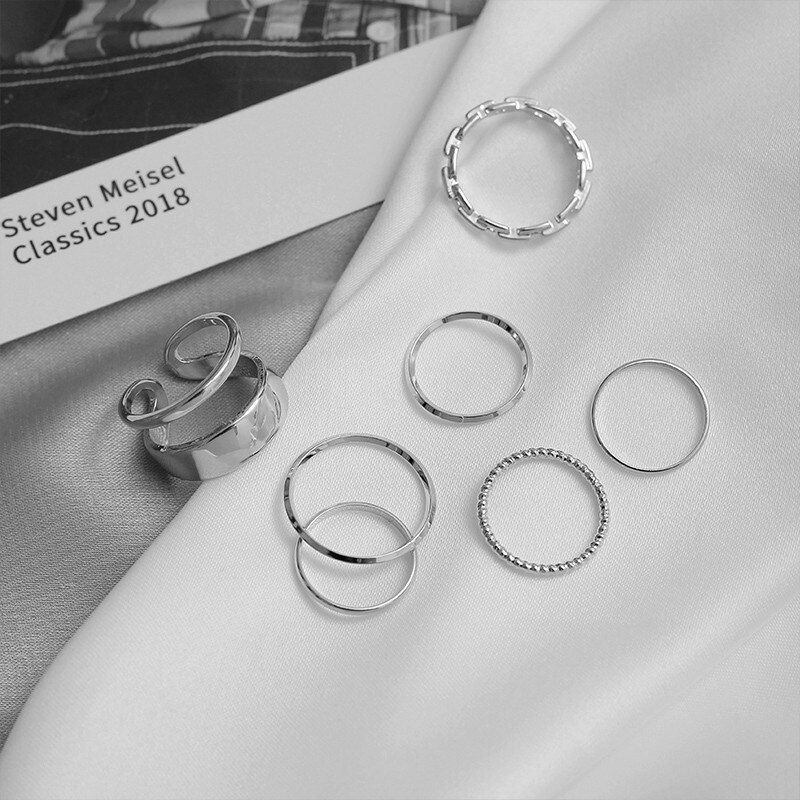 Fashion Punk joint Ring Set Geometric Twist Minimalist Jewelry Metal circular golden ring for women Street dance Accessories