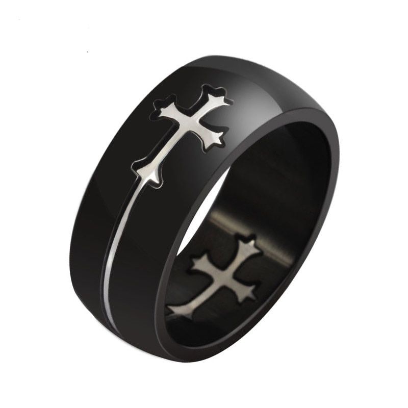 ZORCVENS Separable Cross Ring for Men Woman Black Color Stainless Steel Cool Male Design Jewelry