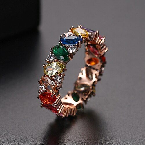 LUOTEEMI Handmade Colorful Rainbow Trapezoid Stone Wedding Engagement Rings for Women Fashion Jewelry Eternity Anel Femme Gifts