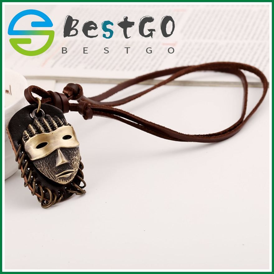 Retro Rock Style Domineering Men'S Necklace European And American Jewelry Head Cowhide Necklace