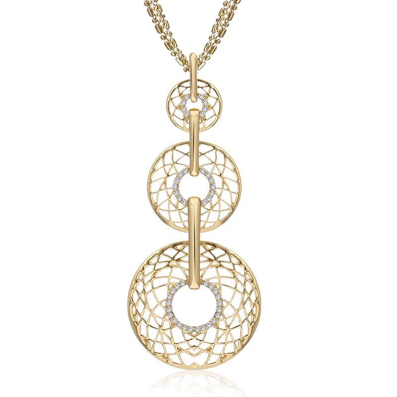 3 Crystal Circles Pendant Necklaces for Women Vintage Jewelry Gold Silvery Sweater Chain Accessories Long Necklace Gift 2020