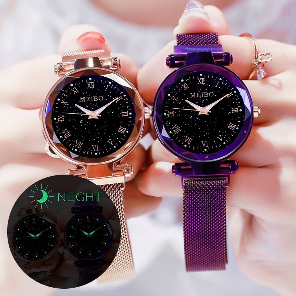 Women Starry Star Watch Magnet Buckle Strap Luminous Watches Jam Tangan Perempuan