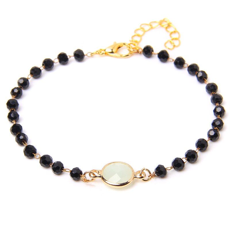 Summer Bohemian Fashion Black Crystal Golden Color Chain Adjustable Bracelet for Women Girl Charm Bracelet Jewelry Wholesale