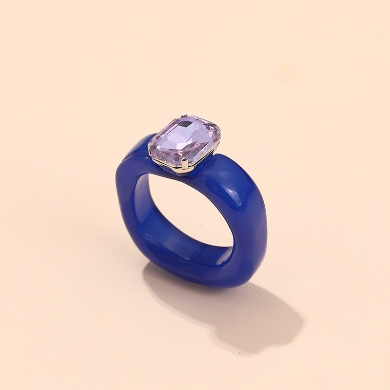 Fashion Acrylic Colorful Rectangle Rhinestone Rings for Women Big Transparent Finger Ring Girls Vintage Female Beautiful Jewelry