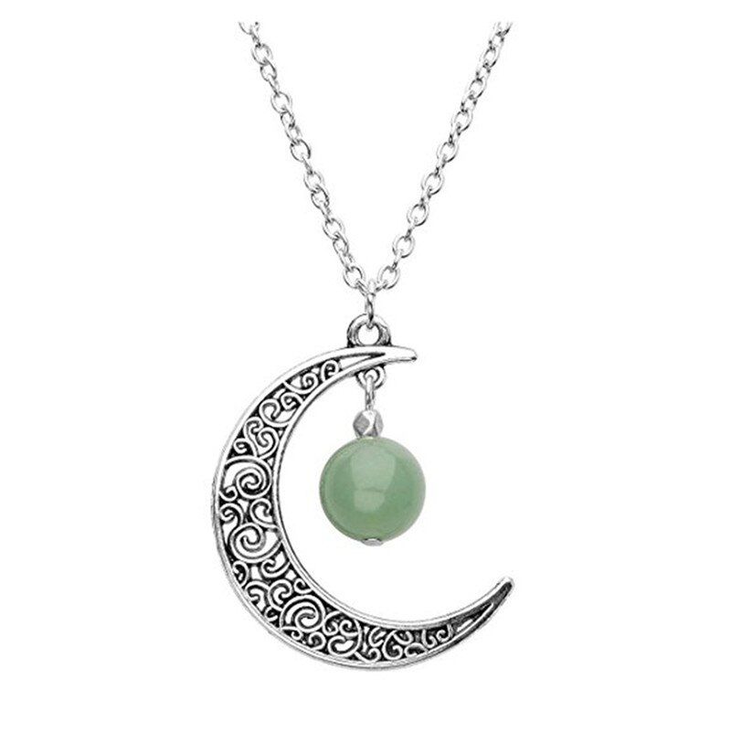 Vintage Moon Necklace Irregular Natural Stone Quartz Pendant Necklaces Multi-color Crystals Antique Bronze Chains Jewelry Gifts