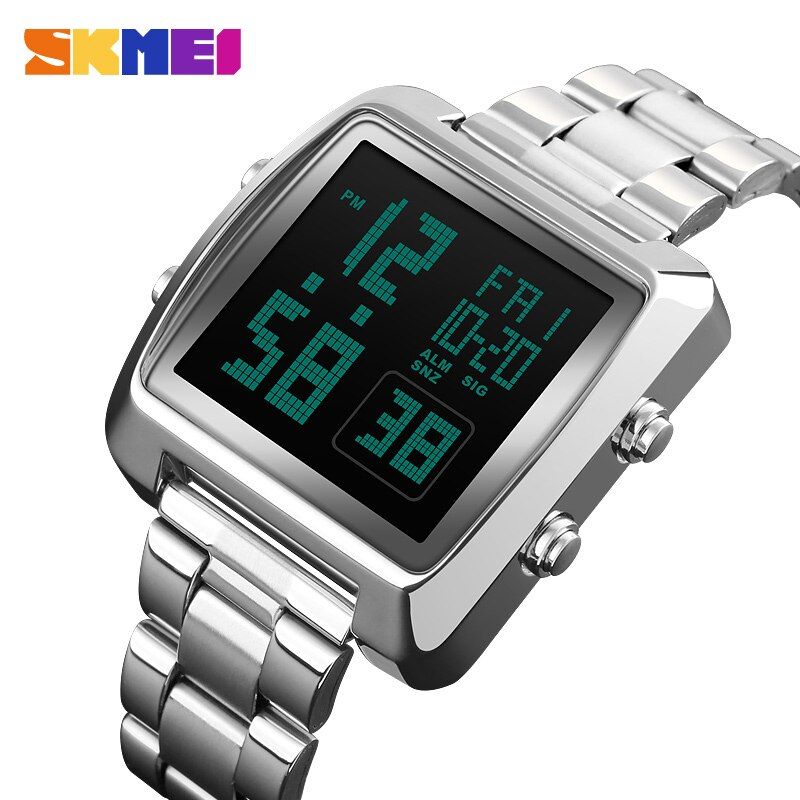 【BestGO】SKMEI Top Luxury Fashion Sport Watch Men Stainless Steel Strap Watches Countdown LED Display Display Watch