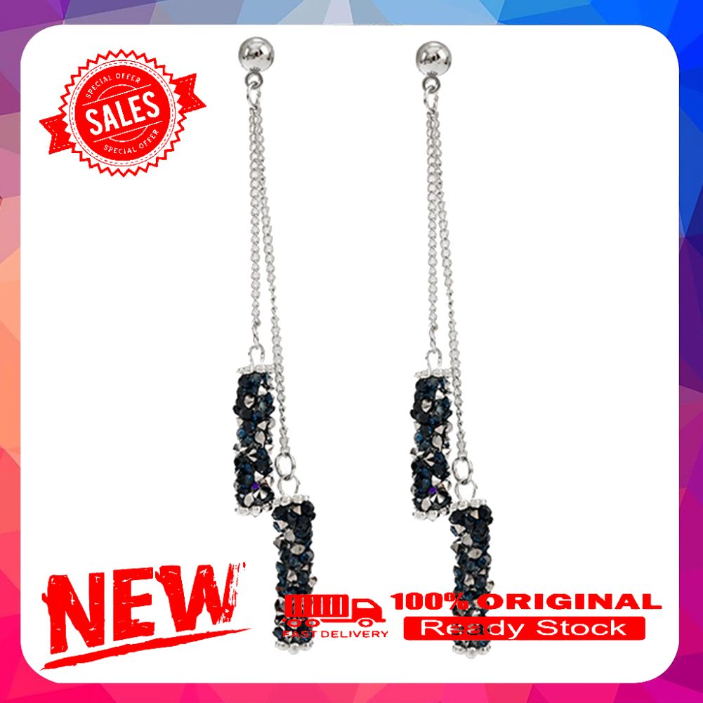 Luxury Rhinestone Inlaid Tassel Rectangle Pendant Women Stud Earrings Jewelry