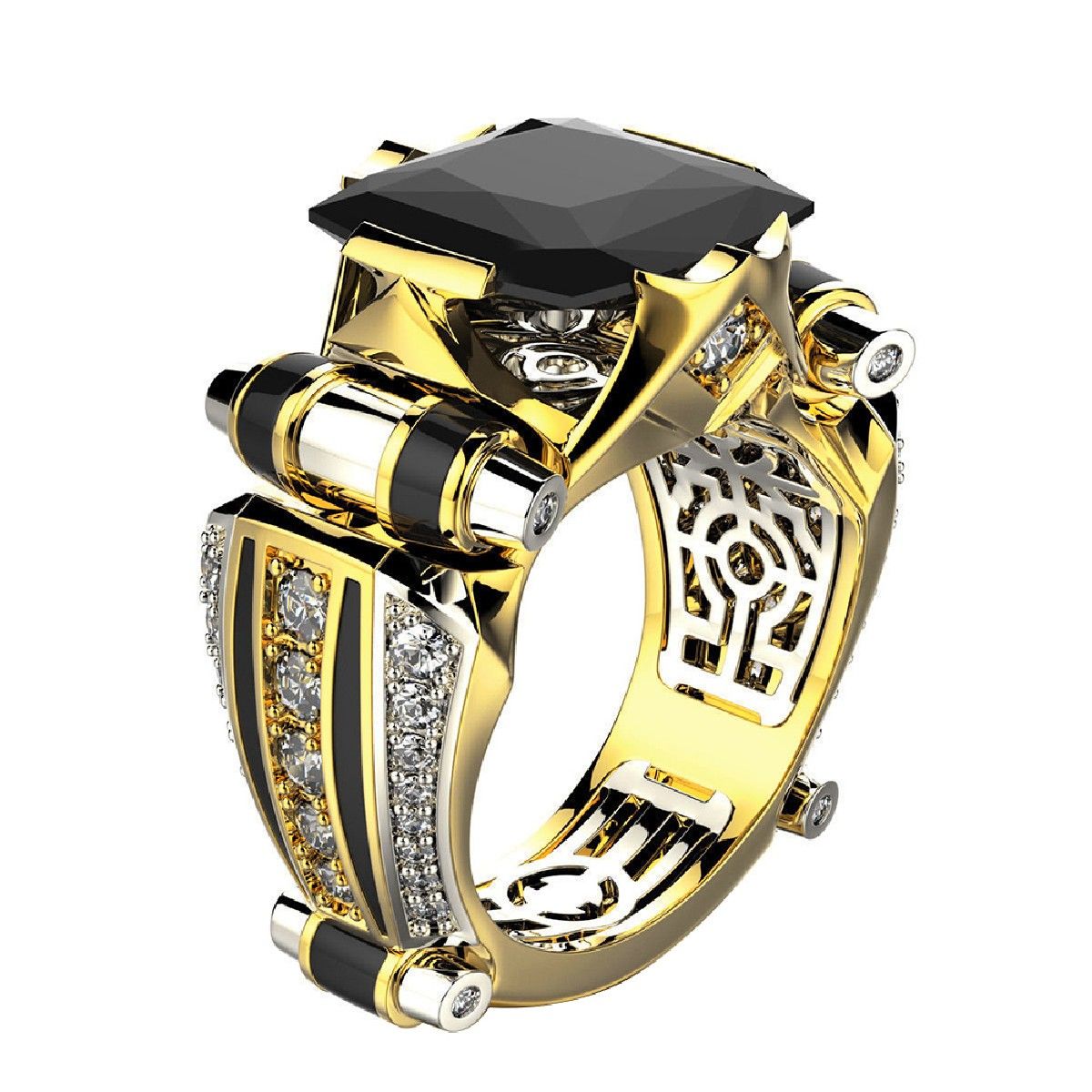 Vintage Men Rhinestone Carved Finger Ring Wedding Jewelry Gift