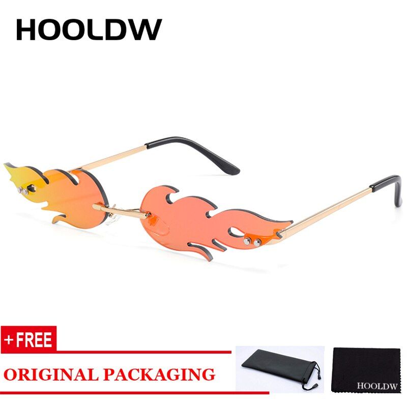 style1 red2020 Vintage Bat Sunglasses Men Women Fashion Fire Flame Sun Glasses Trending Unique Rimless Wave Eyewear UV400 Punk Streetwear