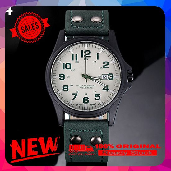 Men's Date Arabic Numerals Dial Faux Leather Band Sport Quartz Wrist Watch