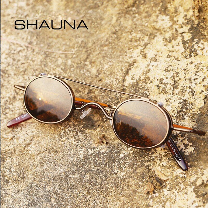 Silver BlueSHAUNA Punk Styles Women Small Oval Sunglasses Fashion Men Removable Clip Dual Use Blue Mirror/Clear Lens Glasses UV400