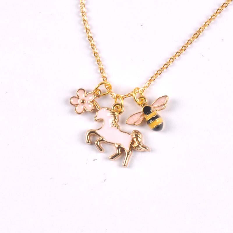 1pcs Cute cartoon charm necklace for Mermaid/Bees/flamingos Necklace Women Girls Kids Birthday gift cp2686