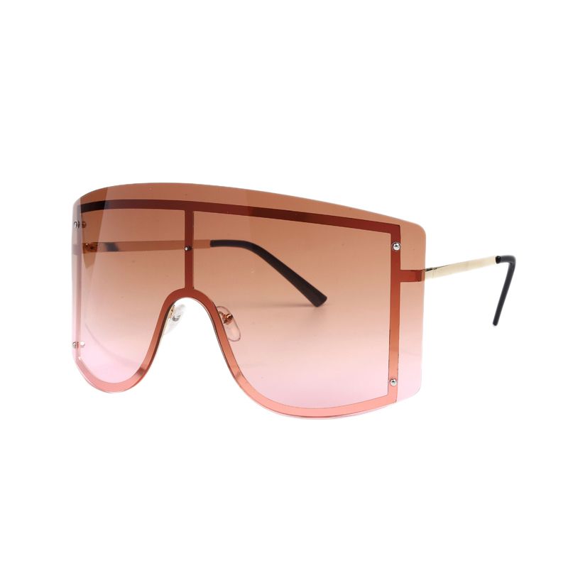 Fashion Oversized Blue Yellow Gradient Sunglasses Women Luxulry Brand Designer Red Rimless Metal Female Sun Glasses Shades Brown