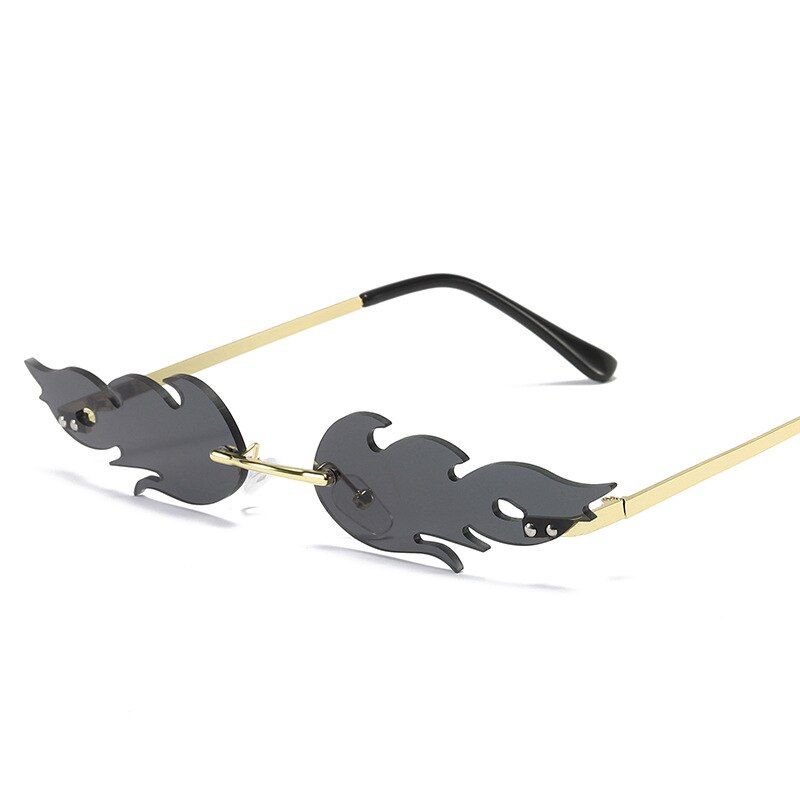 blackFashion Rimless Sunglasses Flame Shape Steampunk Sunglasses Shades For Women Stylish Glasses On A Narrow Face Clear Lens MM14