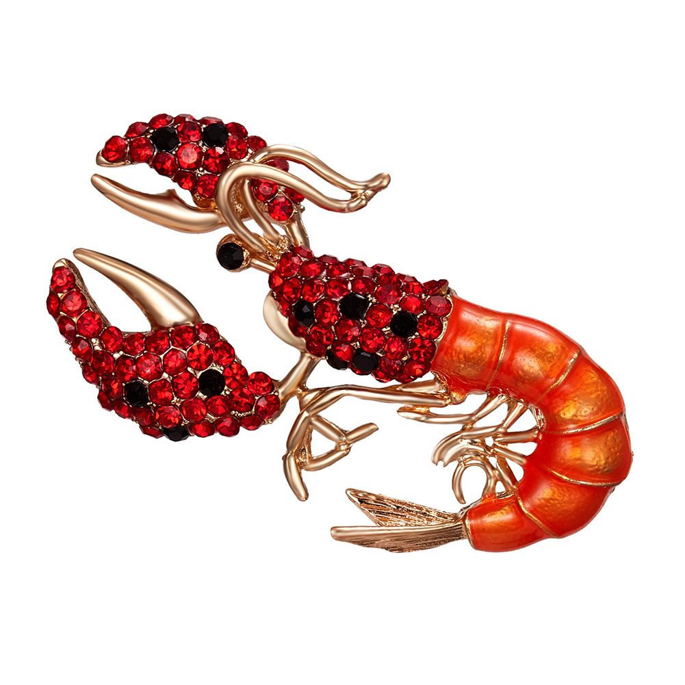 Women Rhinestone Lobster Enamel Animal Brooch Pin Corsage Suit Lapel Accessory