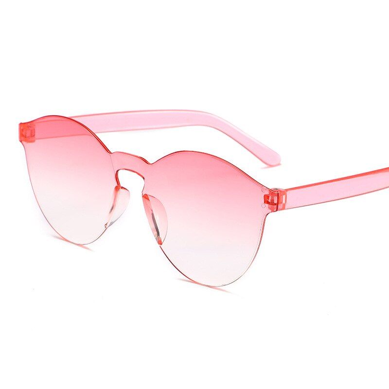 C15Gradual-pinkFrameless Conjoined Jelly Transparent Spectacles Sunglasses Women Candy Color Eyeglasses One Piece Marine Glasses Red