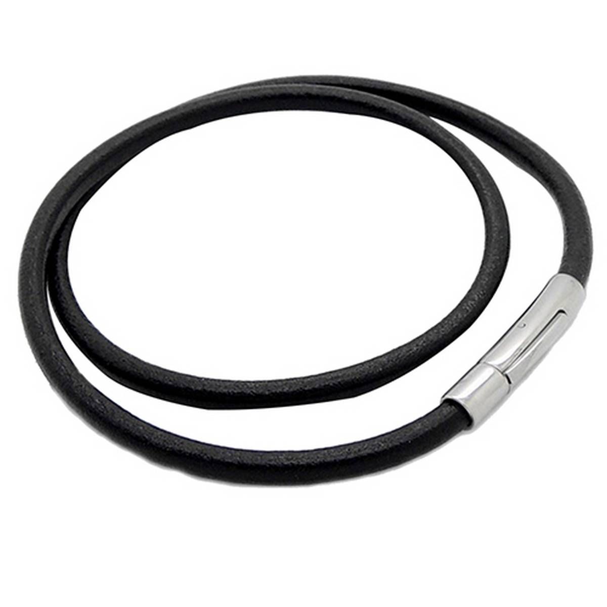 Mens Boys Black Round Faux Leather Cord Stainless Steel Lock Necklace Jewelry