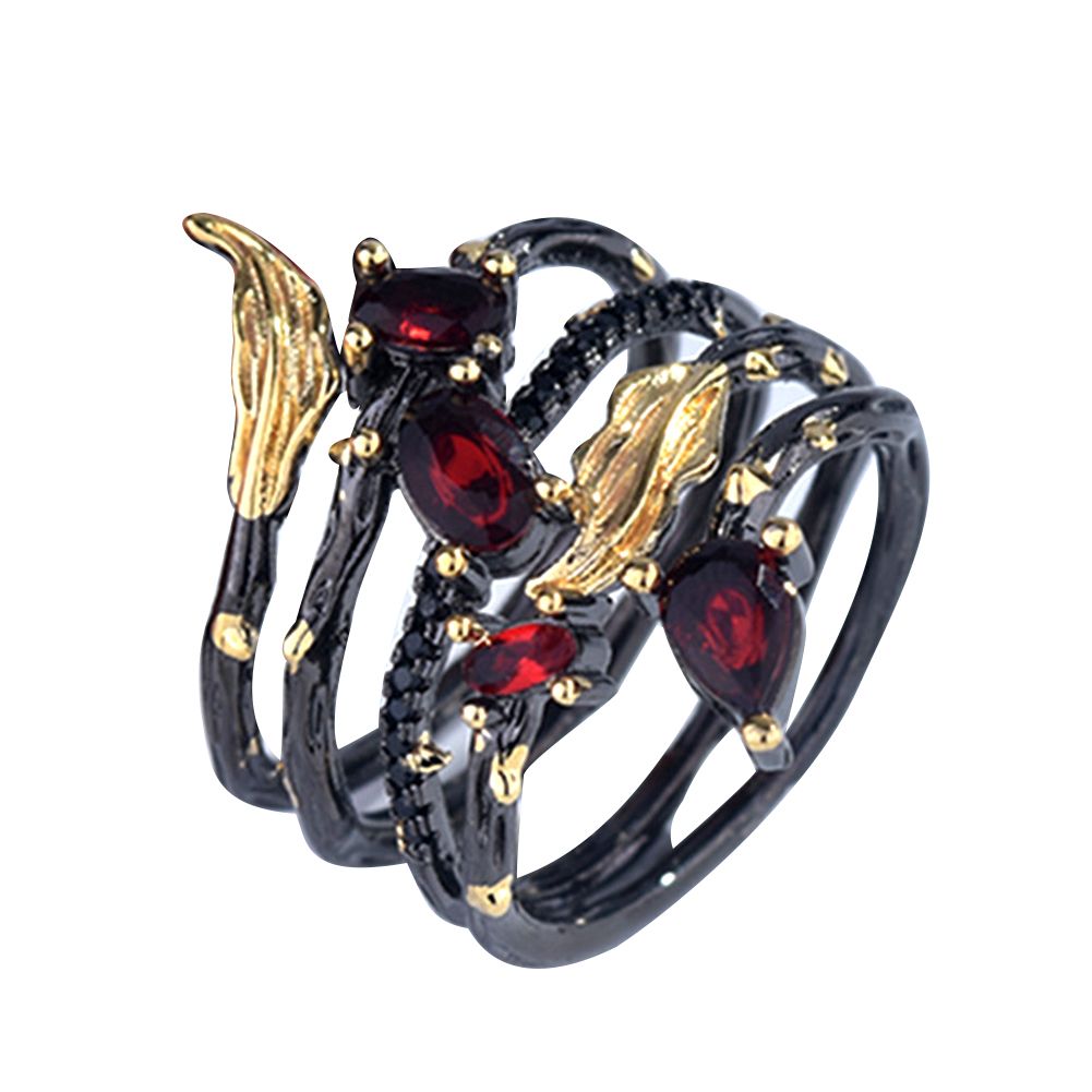 Fashion Leaf Feather Rhinestone Faux Gem Women Finger Ring Party Banquet Jewelry
