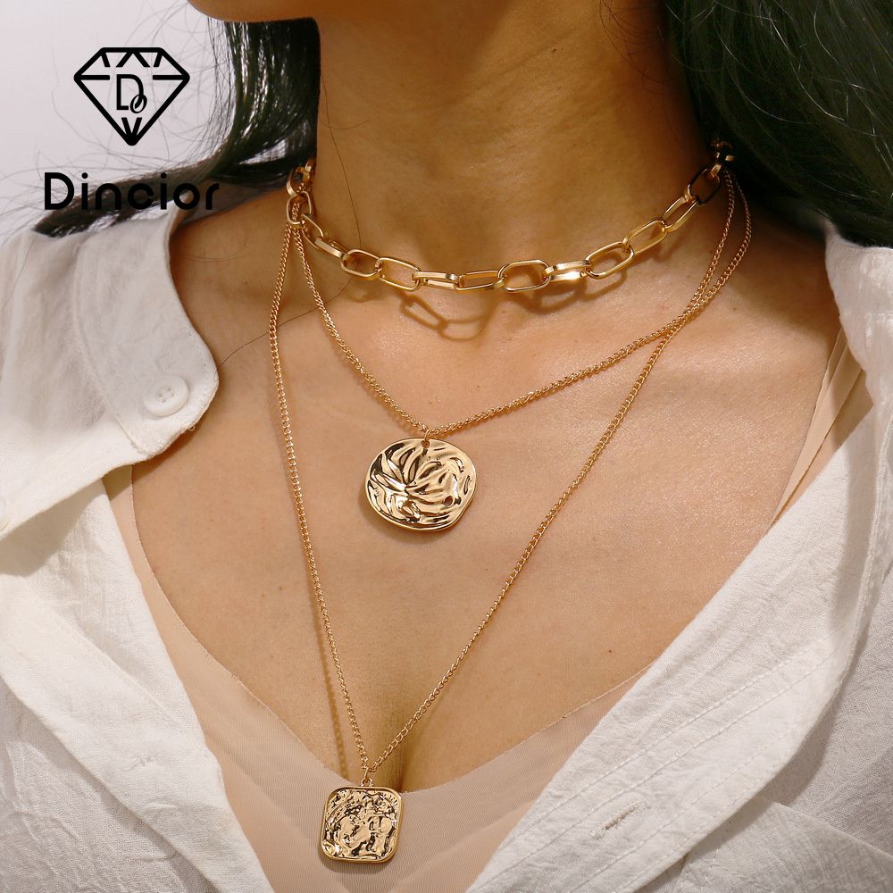 Fashion Irregular Metal Piece Chain Multi-layer Pendants & Necklace Women