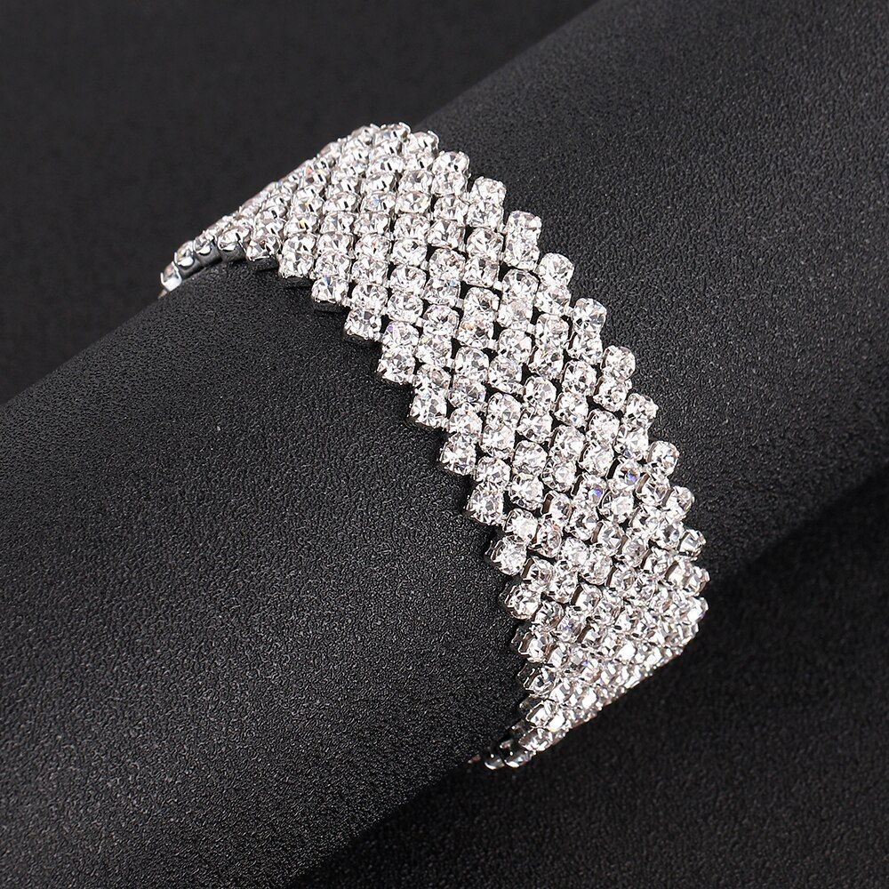 BLIJERY Fashion Crystal Bracelets For Women Silver Color Rhinestone Statement Bracelets & Bangles Femme Wedding Prom Jewelry