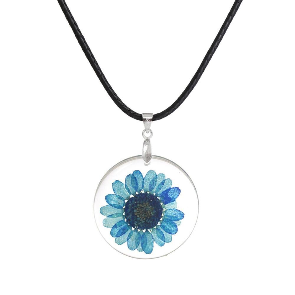 Doreen Box Handmade Boho Resin Dried Flower Daisy Necklace Transparent Ball Chain Silver Color White Round 45cm long, 1 PC