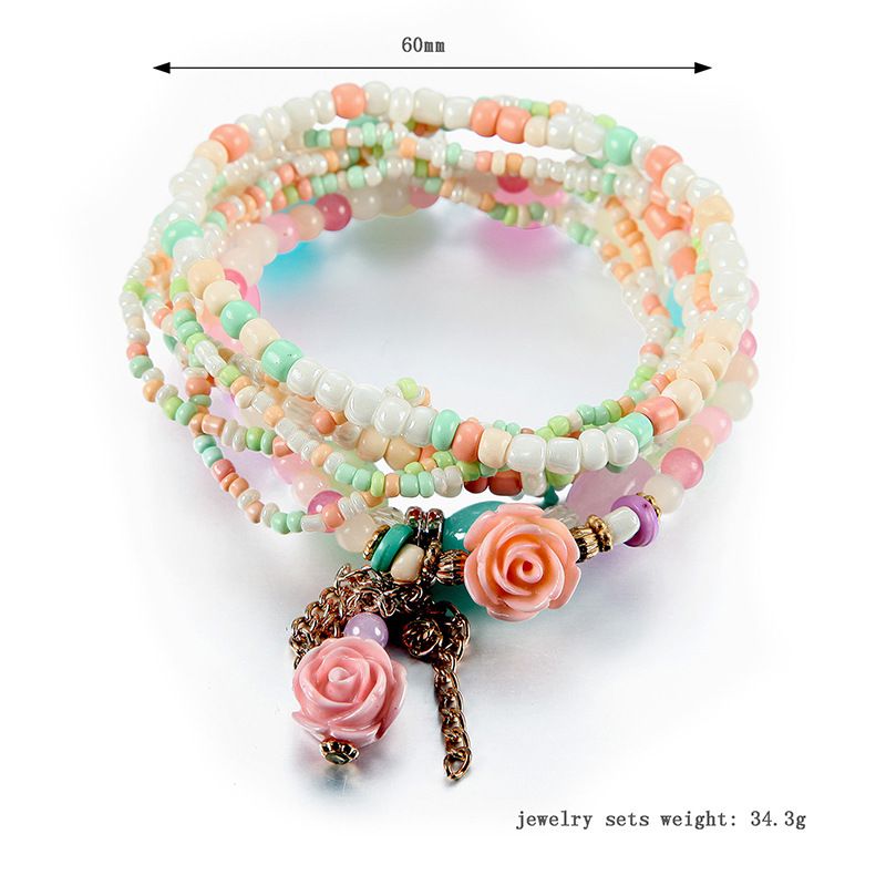 Bohemia Bracelet Women Vintage Multi-layer Ethnic Style Colorful Beads Flowers