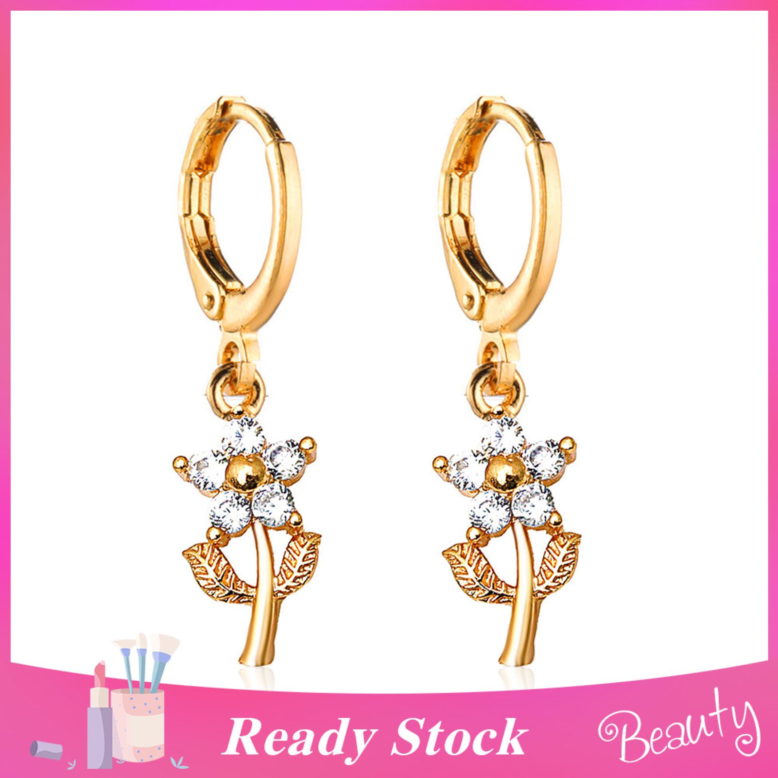 Party Earrings Flower Pendant Elegant Women Rhinestone All Match Ear Studs Jewelry Accessories