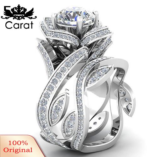 Women Flower Leaf Round Cut Clear Shiny Zircon Wedding Bridal Knuckle Ring