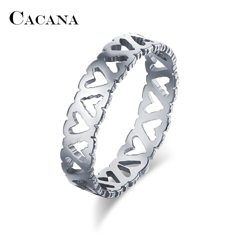 CACANA Stainless Steel Rings For Women Hollow Beautiful Pattern Fashion Jewelry Wholesale NO.R91