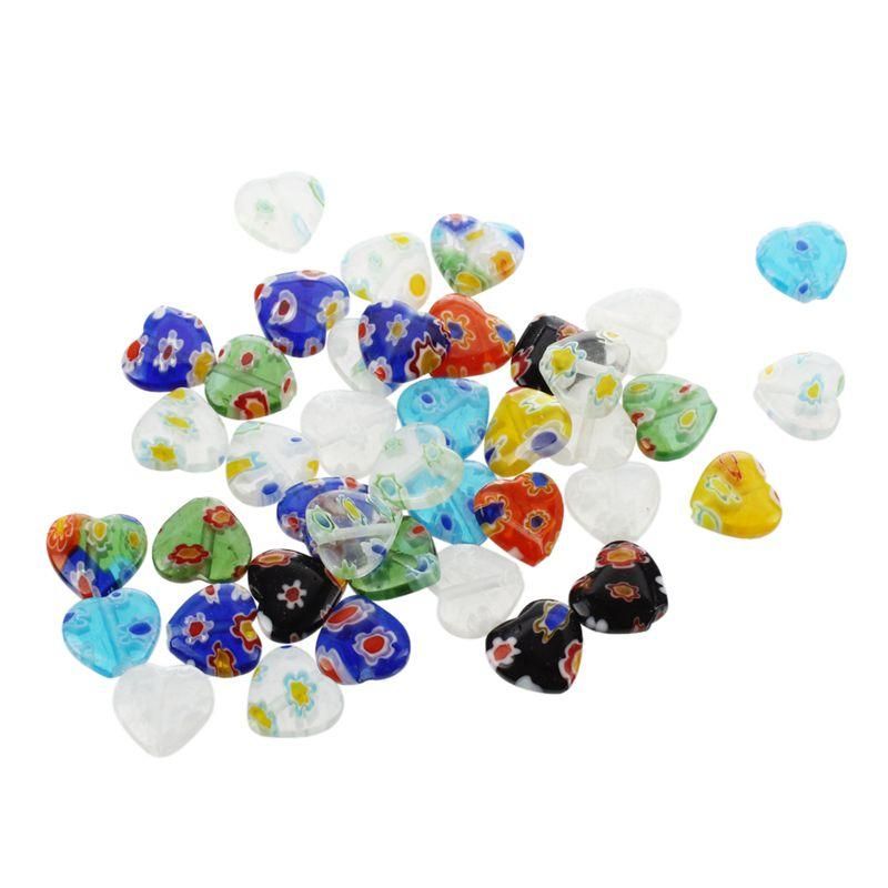 40pcs MIX Millefiori Lampwork Flat Heart Glass Beads 10mm ~ Jewelry Findings ~