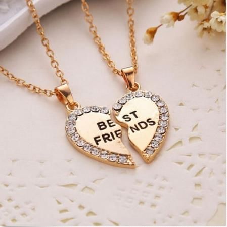 Women Fashion Charming Splice Heart Pendant Best Friend Letter Necklace Gifts Women Jewelry 1 Pair 2 Colors