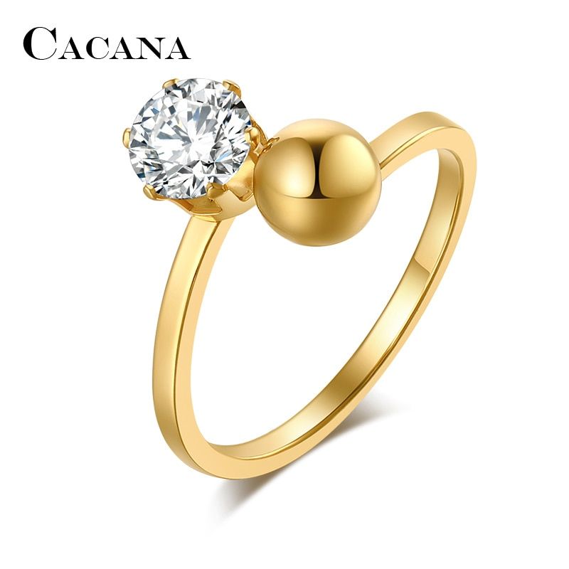 CACANA Stainless Steel Rings For Women Plated Pearl And Cubic Zirconia Fashion Jewelry Wholesale NO.R97