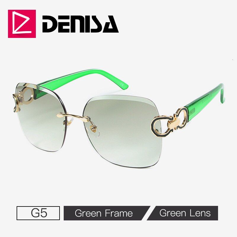 G5 Green No PackageDENISA Luxury Brand Rimless Sunglasses For Women Unique Glasses Temple Design Square Sun Glasses UV Protection Red Shades G28006