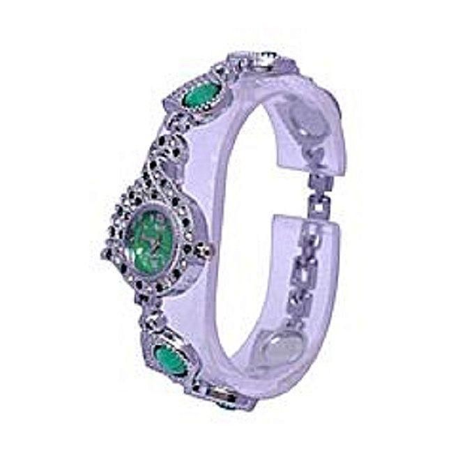 Stainless Steel Analog Watch for Women - Green and Silver