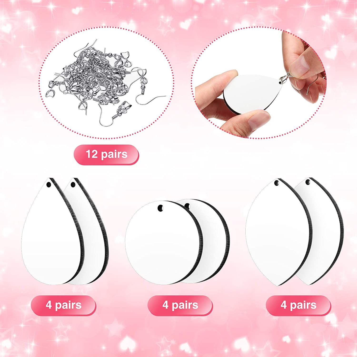 Sublimation Blank Earrings Heat Transfer Wire Hooks Earrings Unfinished Teardrop Leaf Earrings Wood Earring
